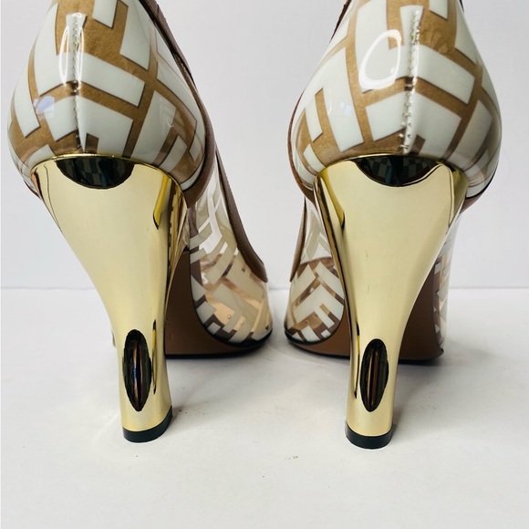 FENDI Colibri FF Logo-printed 105mm Pumps In Neutrals. Authentic and New - Picture 3 of 16